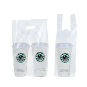 Bolsa de embalaje de té de leche desechable personalizada, individual y doble taza, para llevar bebidas, bolsa de plástico portátil engrosada