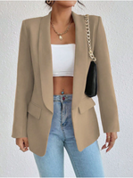 Blazer Wanita Bergaya Lengan Panjang Kerah Syal (Stok Ekspor, Ukuran XS-XL, Model B6027L) Mantel Musim Semi Gugur