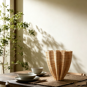 <span class=keywords><strong>Vaso</strong></span> <span class=keywords><strong>in</strong></span> Ceramica Opaca a Forma di Ventaglio Scanalato con Gradiente di Colore, Stile Wabi Sabi, Decorazione per Piano di Lavoro <span class=keywords><strong>in</strong></span> Pietra Texturizzata - Product Image 4