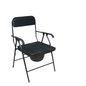 Black Commode Chair With Bucket Seat High <b>Backrest</b> Foldable For Elderly Pregnant Women Hospital Use - Product Image 1
