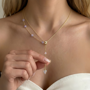 Collier Lariat en Améthyste Naturelle 2026, Forme en Y, Double Couche, Plaqué <span class=keywords><strong>Or</strong></span> 18K, Chaîne à Maillons O, Cristal Zircon CL26-11 - Product Image 2