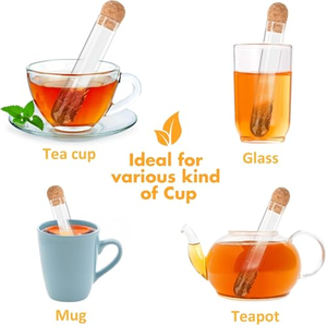 Infuseur à thé en verre borosilicate en forme de tube au design créatif avec couvercle en liège - Product Image 2