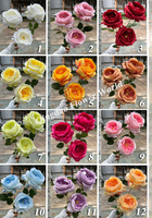 Hochwertige Großhandels-Seidenrosen mit 3 Köpfen, Künstliche Blumen für Heim, Hochzeit, Party und Event-Dekoration