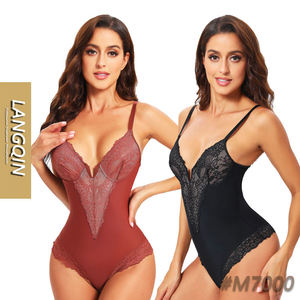 Body sculptant amincissant sans manches en polyamide pour femme, col en V profond, respirant, avec dentelle pour sculpter la taille - Product Image 1
