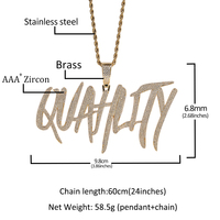 Collier personnalisé INS avec nom en lettres majuscules, plaqué platine, style Hip Hop, serti de zircone cubique (CZ) et motif graffiti