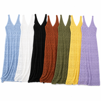 Robe longue en crochet personnalisée pour femme, col en V, manches longues, ample, pour la plage et les vacances, 7 couleurs, OEM ODM, vente en gros, marque privée, en vrac