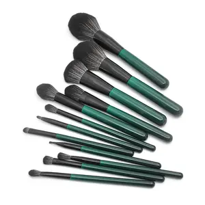 new arrival professional green wood handle soft synthetic hair makeup brush set high quality cosmetic brush