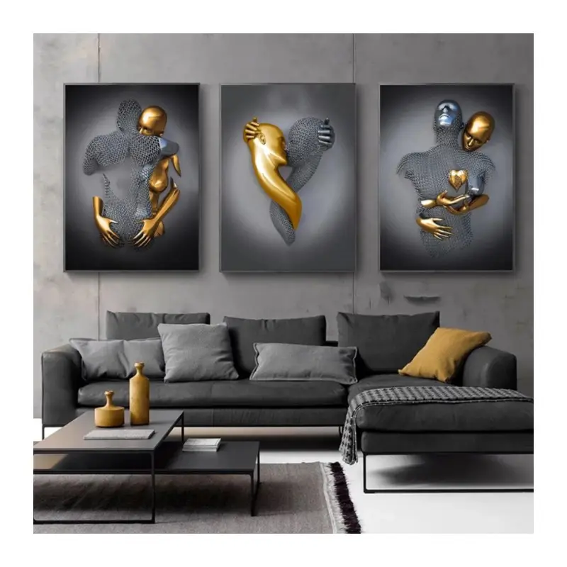 Moderne Liefde Standbeeld Poster Print Muur Foto Nordic Metalen Figuur Sculptuur Bed Decor Muur Kunst Canvas Schilderij