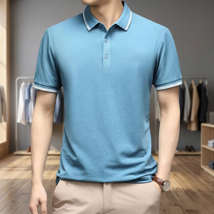 Chemise pour homme à motif imprimé, anti-plis, avec logo frontal, coupe classique, en coton biologique tricoté, style décontracté, bordure contrastante, écologique - Product Image 1