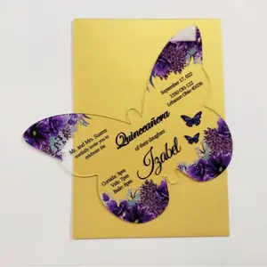 Tarjeta de invitación de boda personalizada invitaciones de mariposa acrílica