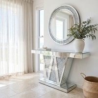 Table console en verre effet diamant broyé, base en V, luxe moderne pour salon, villa, hôtel