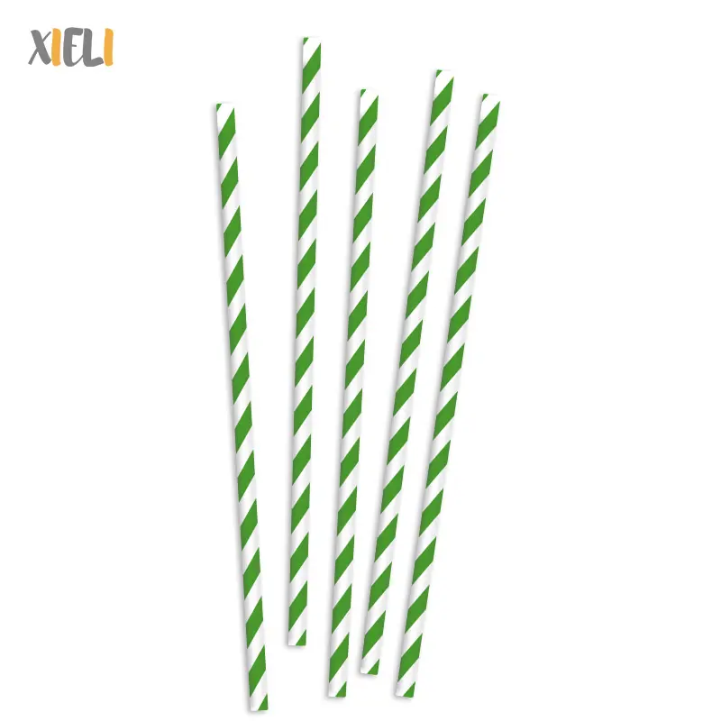 Xieli Christmas Party Decorations Durable Green White Striped Paper Straws