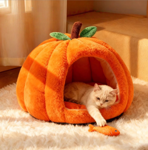 Nid pour chat en forme de citrouille, niche semi-fermée de luxe, lit confortable pour chatons, chiots, utilisation quatre saisons, chaleur estivale et hivernale - Product Image 3