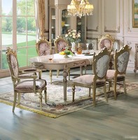 Table à manger ovale de style rococo français, 6 chaises capitonnées en velours, ensemble de meubles de palais classiques