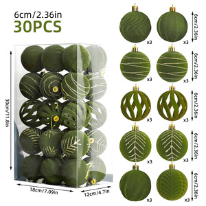 6cm Velvet Plastic <b>Christmas</b> Balls 30 Pieces Flocked Fabric Painted Xmas Ornament Hanging Decor Balls Wholesale - Product Image 6