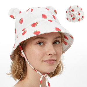 Nouveau chapeau de pêcheur rayé pour bébé, en coton pur, respirant, coupe-vent, avec motif d'ours de dessin animé, pour enfants de 1 à 3 ans, imprimé de fruits et de fleurs - Product Image 4