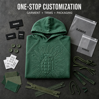 Sweat à capuche graphique gaufré RAMAX 500 GSM épais vert, pull streetwear pour homme, fabricant OEM ODM personnalisé en gros