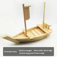 Plateau de service en bois style bateau minimaliste japonais pour sashimi, fruits de mer et sushi, avec glace carbonique, design bateau du dragon