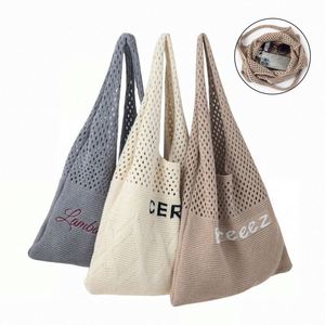 Handmade Custom Personalized Knitting Crochet Shoulder Tote Bags Crochet Beach Bag with Embroidery Logo - Product Image 6