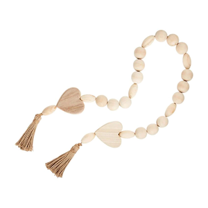 Farmhouse <b>Wood</b> Bead Garland With Tassel Decorative Charm Bead <b>Heart</b> <b>Wood</b> Beads Boho Decor and Rustic Gifts - Product Image 4