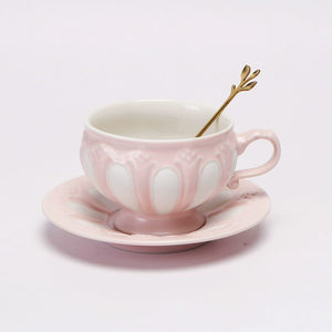 Hot Selling Nordic Style Relief Ceramic Mug and Saucer <b>Sustainable</b> Porcelain Tea and Coffee Set for <b>Gifts</b> or Tableware - Product Image 5