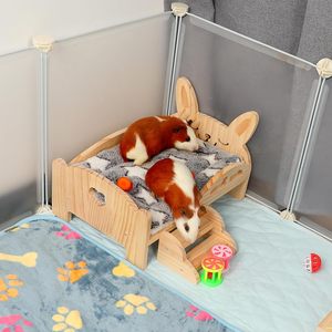 Premium modello solido in legno letto di porcellini d'India staccabile piccola capanna per animali domestici accogliente cuscino letto per scale per gatti piccoli animali - Product Image 2