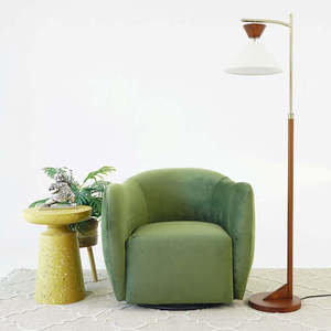 Fauteuil pivotant moderne Renee - Velours vert, portable et durable pour salon, chambre et salle à manger - Product Image 2