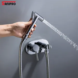 SANIPRO Venta De fábrica varios latón oculto musulmán ducha inodoro bidé Portátil Baño mezclador grifo pistola pulverizadora