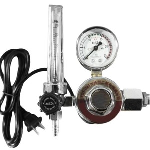 เครื่องควบคุมแรงดัน CO2 ยี่ห้อ Essen Golden Wolf 36V 220V พร้อมเกจวัดความร้อนและมิเตอร์วัดการไหล สำหรับงานเชื่อม - Product Image 1