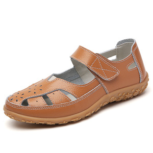 <span class=keywords><strong>Sandali</strong></span> Piatti da Donna Taglia Grande Traforati Antiscivolo Ciabatte da Esterno in Vera Pelle Suola Morbida Scarpe da Mamma - Product Image 5