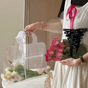 Sac à main en fleurs tendance, fournitures pour fleuristes, sac cadeau transparent en PET pour bouquet - Product Image 4