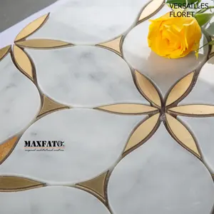 Neuankömmling Stein Carrara Blumenmuster Marmor Mosaik fliesen Gold Naturstein Mosaik Boden Wand fliese