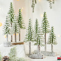 LINGKAI Mini sapin de Noël floqué, ensemble d'arbres de Noël artificiels givrés avec base en bois pour décoration de bureau