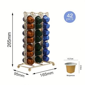 Nouveau support de capsules de café doré 42 pièces, organiseur de station de café, tiroir et présentoir pour dosettes de café - Product Image 1