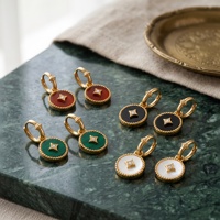 Boucles d'oreilles créoles pendantes personnalisées en acier inoxydable 316L étanche, plaqué or PVD, avec nacre et zircon cubique, pour femme, cadeau tendance