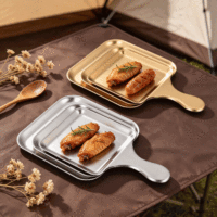 Assiette carrée en acier inoxydable épaissi FLEY, design moderne et minimaliste, plateau de service occidental doré pour barbecue, design créatif