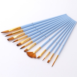 Ensemble de pinceaux d'artiste SHENGCHENG, 12 pièces, poils en nylon, virole dorée, manches multicolores (noir/bleu/rose/perle), acrylique, aquarelle - Product Image 3