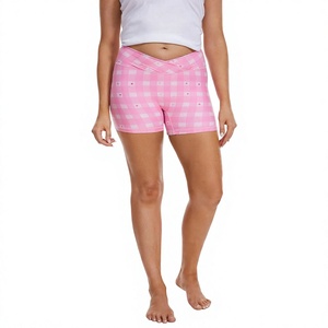 Ensemble de yoga 2 pièces pour femme : débardeur court sans manches et short taille haute en Spandex/Nylon, séchage rapide, taille élastique, motif écossais rose, pour l'entraînement - Product Image 2