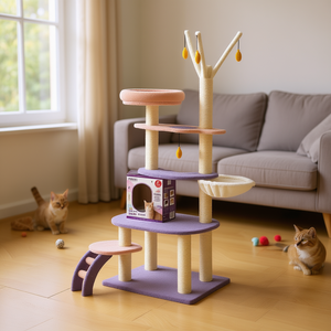 Multi Level Cat Tower With Sisal <b>Scratching</b> <b>Posts</b> 4 Levels Above Purple Pink Indoor Cats Toy - Product Image 2