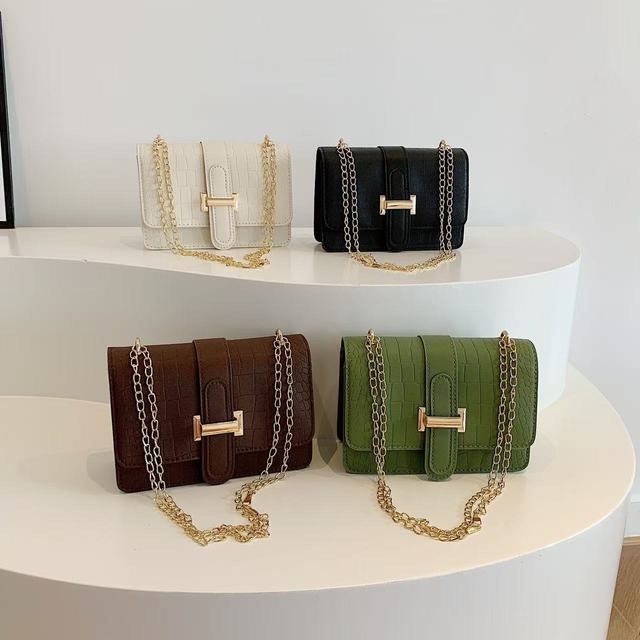 2026 KH New Vintage Stone Pattern Crossbody Bag with H-Clasp, Luxury Croco Embossed Chain Small Square Bag for Women Office