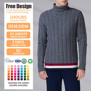 Pull-over col roulé en laine tricotée torsadée pour homme, personnalisé, anti-boulochage, décontracté, idéal pour l'hiver – Fabricant de tricots - Product Image 1