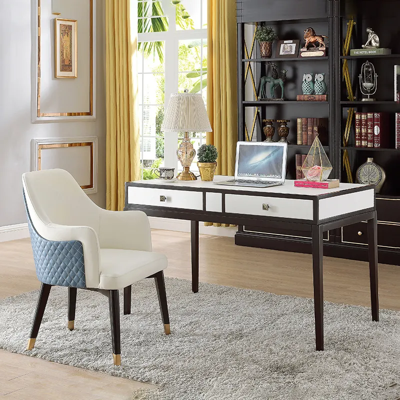 木製オフィステーブルデザイン高級モダン白と黒の書斎テーブルチェアオフィスエグゼクティブデスク