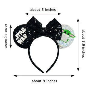 Oreilles de souris Bandeaux à paillettes pour filles Bébé Femme Grogu Master <span class=keywords><strong>Yoda</strong></span> Arcs Accessoires pour cheveux Cadeaux - Product Image 2