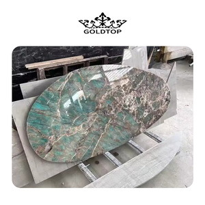 GOLDTOP OEM/ODM Granito Losa de piedra <span class=keywords><strong>natural</strong></span> Encimeras Cocina Granat verde Lujo Brasil Amazonita Losa verde y tapas de mesa - Product Image 6