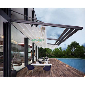 Auvent de toit rétractable motorisé <span class=keywords><strong>automatique</strong></span>, pliable, coulissant, en PVC avec rideaux latéraux et lumières - Product Image 1