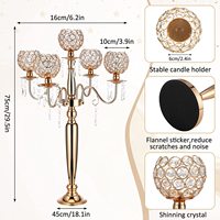 Candélabre à 5 bras en cristal, centres de table de mariage, bougeoirs en métal doré, décoration de table pour fêtes, dîners et événements