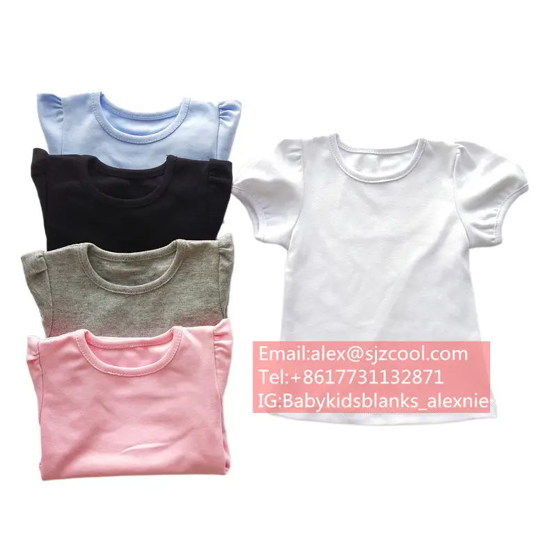 1-14 년 푹신한 여자 빈 t 셔츠 도매 코튼 퍼프 소매 t 셔츠 빗질 코튼 여름 티셔츠 자수
