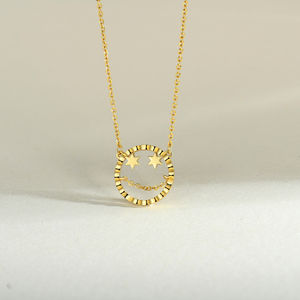 Chapado en oro de moda boda 925 cara de plata esterlina ojos de estrella y cadena sonrisa colgante collar para mujeres y niñas - Product Image 2