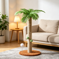 CocoPalm 70cm Arbre à chat en forme de palmier en bois d'hévéa, écologique et sûr, griffoir à 4 niveaux en chanvre blanc, palmier artificiel