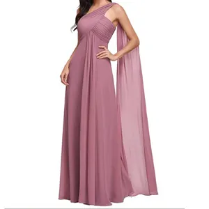 Womens One-shoulder Evening Gown Bridesmaid Wedding Evening Party Dresses Summer Natural OEM Service Woven 100% Polyester Solid